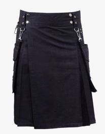 Mens Modern Black Utility Kilt with Detachable Pockets | UTK