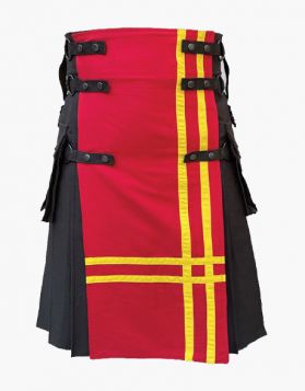 Black and Red Gothic Kilt with Yellow Stripes - Front Image 