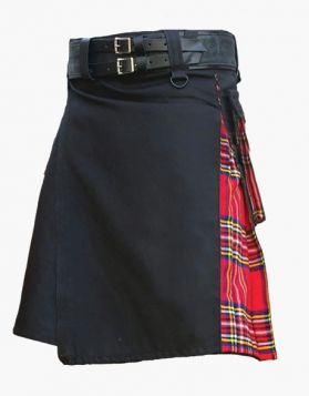  Black and Royal Stewart Tartan Hybrid Kilt with Pockets 