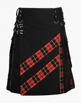 Black and Wallace Tartan Hybrid Kilt with Cargo Pockets- front Image