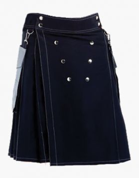 Black and White Two-Tone Utility Kilt with White Outer Thread - Front Image 