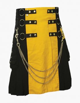  Black and Yellow Utility Kilt With Detachable Apron- Front Image