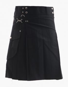   Black Cargo Kilt- Front Image 