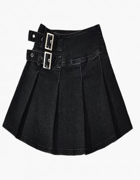 Black Denim Pleated Women Mini Kilt