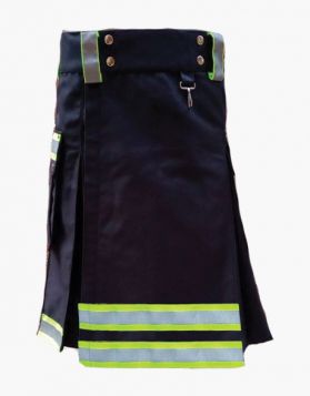 Black Firefighter kilt with Double Pockets - Front Image 