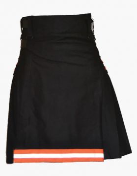 Black Firefighter Utility Kilt with Decorated Pockets - Front Image 