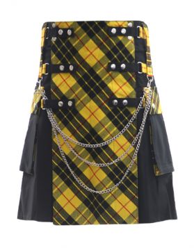 Black Gothic Hybrid Kilt with Tartan Front Apron- Front Image 