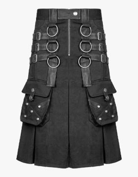 Black Gothic Utility Kilt with O-rings