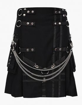 Black Gothic Utility Kilt with Detachable Apron - Front Image