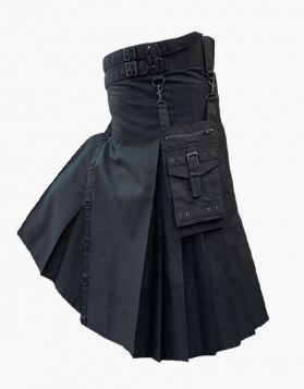 Black Utility Kilt with D-rings Strap - Front Image 