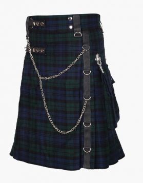 Black Watch Tartan Gothic Kilt with Flap Pockets