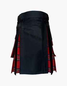 Black with Royal Stewart Tartan Hybrid Kilt- Front Image