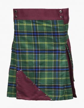 Burgundy and US Army Tartan Hybrid Kilt with Stylish Front