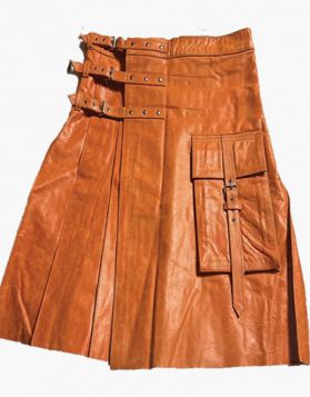 Brown Gothic Leather Kilt With Detachable Apron - Front Image