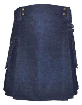 Female Blue Denim Kilt with Pockets