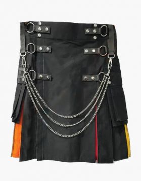  Female Rainbow Gothic Short Kilt with Chains - Front Image 