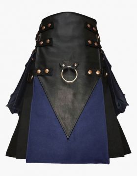 Gothic Black Hybrid Kilt with V-Shaped Leather Apron - Front Image 