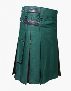 Green and Camouflage Hybrid Kilt with Fastening Straps - Front Image