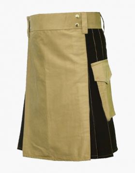 Khaki And Black Hybrid Kilt With Khaki Thread- Front Image