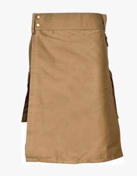 Khaki Utility Kilt with Slant Pockets - Front Image 