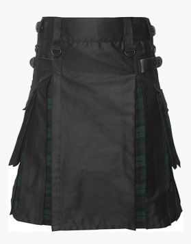 Lautreamont Black and Black Watch Tartan Hybrid Kilt - Front Image