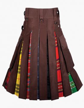 Lautreamont Brown Gay Pride Hybrid Kilt with Tartan Pleats