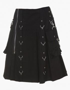 Men Black Fashion Steampunk Gothic Kilt - Front Image 