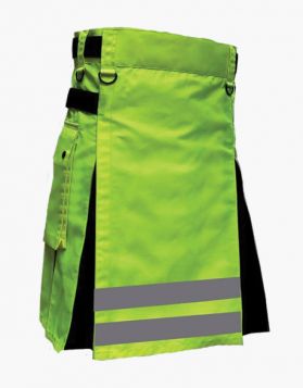 Men Fluorescent Green and Black Firefighter Hybrid Kilt