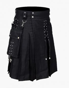 Men Modern Black Laces Utility Kilt