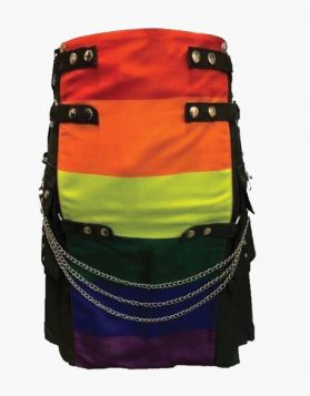 Mens Black Gothic Kilt with Rainbow Apron