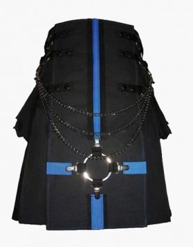 Mens Black Gothic Utility Kilt with Pockets - Front Image 