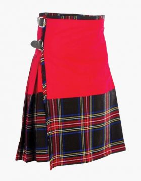 Men's Black Stewart And Red Cotton Hybrid Kilt- Front Image 