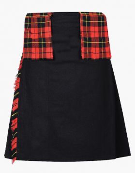 Mens Black Tartan Kilt with Wallace Tartan Pockets