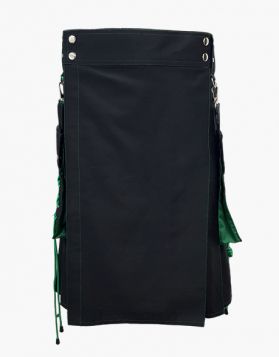 Mens Black with Green Laces Hybrid Kilt - Front Image 