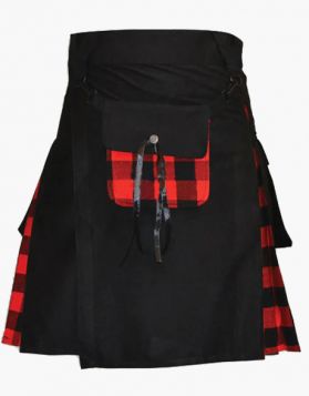 Mens Black with Rob Roy Macgregor Tartan Hybrid Kilt - Front Image