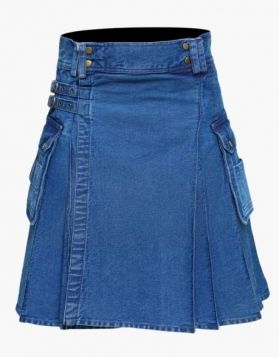 Sky Blue Denim Kilt- Front Image