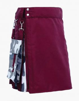 Mens Burgundy with Urban Camo Hybrid Kilt - Front Image 