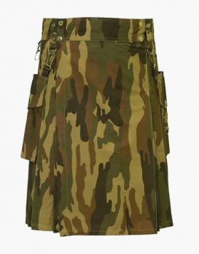 Mens Camo Tactical Kilt with Side Pockets 