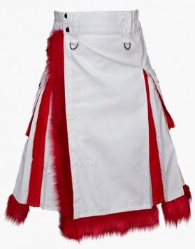 Mens Christmas Hybrid Kilt with Flap Pockets - Front Image 