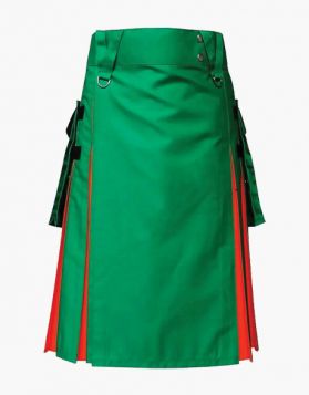  Mens Green and Orange Hybrid Kilt with Detachable Pockets - Front Image