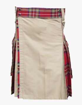 Men’s Khaki with Royal Stewart Tartan Hybrid Utility Kilt