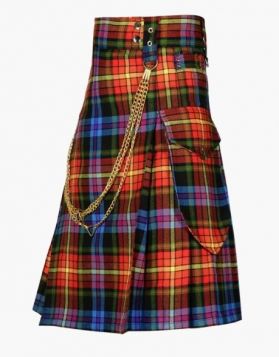 Modern Edmonstone Tartan with Red Hybrid Kilt - Front Image 