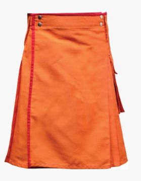 Mens Orange Utility Kilt with Red Piping - Front Image 