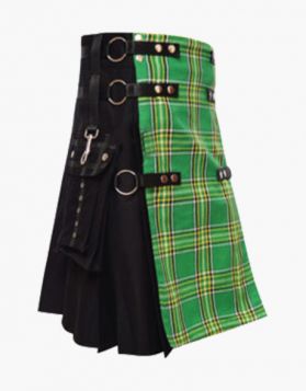 Mens Stylish Black and Irish Tartan Apron Hybrid Kilt 