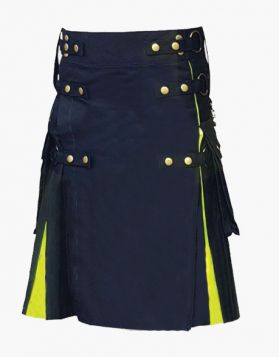 Modern Black and Fluorescent Green Gothic Hybrid Kilt - Front Image 