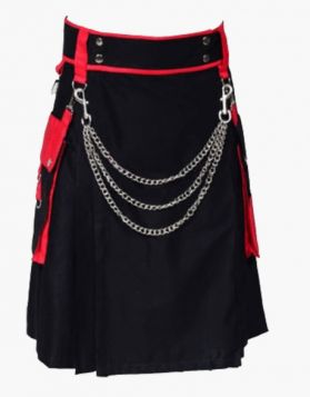 Modern Black and Red Two-Tone Utility Kilt - Front Image 