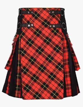 Modern Black and Wallace Tartan Hybrid Kilt- Front Image