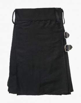 Modern Black Women Utility Kilt with Leather Straps - Front Image