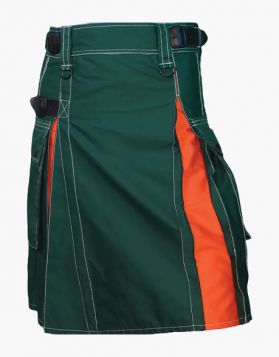 Modern Green and Orange Hybrid Kilt with White Outer Thread - Front Image 