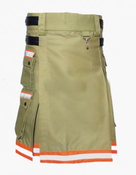 Modern Khaki Bunker Gear Firefighter Kilt - Front Image 